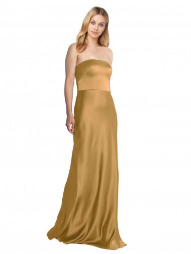 Shop Sleek Strapless Long A-Line Formal Stretch Satin Bridesmaid Dress / Prom Dress UK