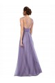 Flowy A-Line Tulle Bridesmaid Dress with Double Straps and V-Neck