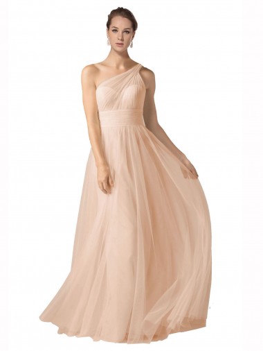 Shop Illusion One Shoulder Tulle Bridesmaid Dress with Shirred Bodice UK