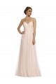 Long Draped Back A-Line Tulle Bridesmaid Dress with Pleated Bodice