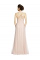 Long Draped Back A-Line Tulle Bridesmaid Dress with Pleated Bodice