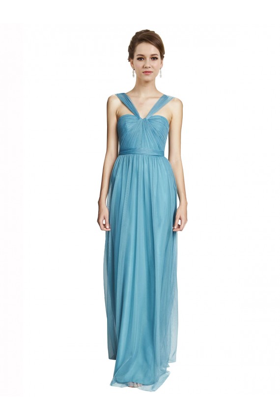 Floor Length Inverted V-Neck Tulle Bridesmaids Dress