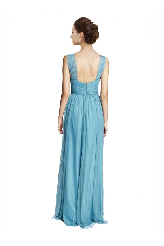 Floor Length Inverted V-Neck Tulle Bridesmaids Dress