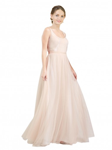 Shop Scooped Neckline Long Tulle Bridesmaid Dress with Open Back UK