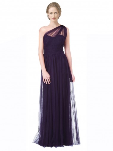 Shop One Shoulder Long Tulle Bridesmaid Gown with Sheer Netting Strap UK