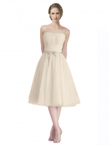 Shop Strapless Short Cocktail Length Tulle Cocktail Bridesmaid Dress with Pleats UK