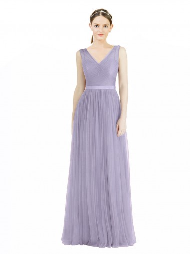 Shop Wide Straps V-Neck Long Tulle Bridesmaids with Belt UK