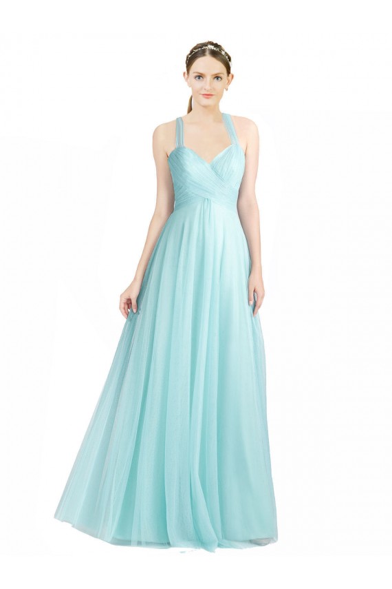 Ruched Sweetheart Neckline A-Line Tulle Bridesmaid Dress with Tie Open Back