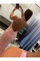 Open Back One Shoulder Sleeveless Long Sweep Train Velvet Sequin Prom Dress