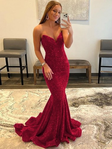 Shop Sweetheart Sleeveless Long Sweep Train Velvet Sequin Prom Dress UK