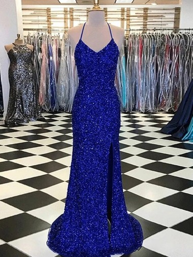 Shop V-Neck Sleeveless Long Velvet Sequin Prom Dress UK