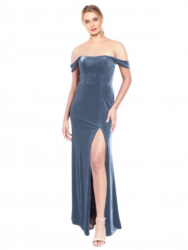 Shop Draped Sleeves Wide Scoop Neck Off the Shoulder Velvet Bridesmaid Dress / Prom Dress UK