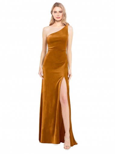 Shop Sleek One Shoulder Long Formal Velvet Bridesmaid Dress / Prom Dress UK