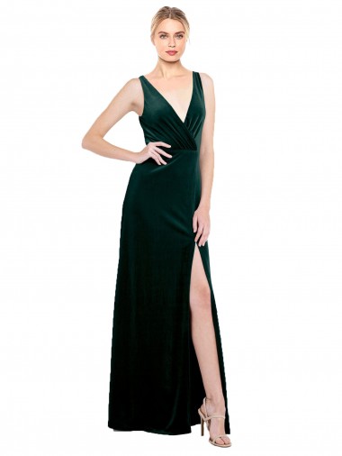 Shop Sleek V-Neck Long Formal Velvet Bridesmaid Dress / Prom Dress with Side Slit UK