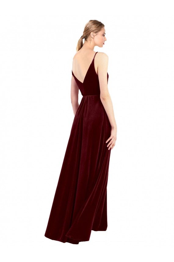 Faux Wrap V-Neck Sleek Long Formal Velvet Bridesmaid Dress / Prom Dress