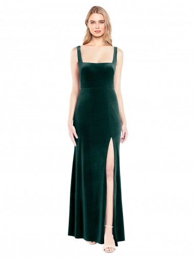 Shop Square Neck Full Length Velvet Bridesmaid Dress / Prom Dress with Side Slit UK