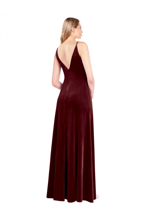 Faux Surplice Neckline Slim A-Line Long Velvet Bridesmaid Dress / Prom Dress