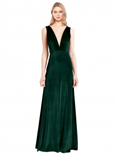 Shop Daring Deep V-Neck Long Full Length Formal Velvet Bridesmaid Dress / Prom Dress UK