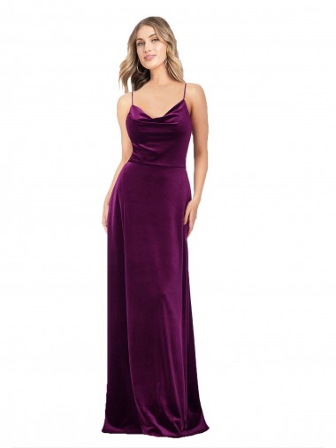 Shop Draped Neckline Spaghetti Straps Formal Velvet Bridesmaid Dress / Prom Dress UK