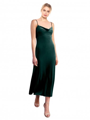 Shop Midi Cocktail Length Cowl Neck Velvet Slip Bridesmaid Dress / Prom Dress UK