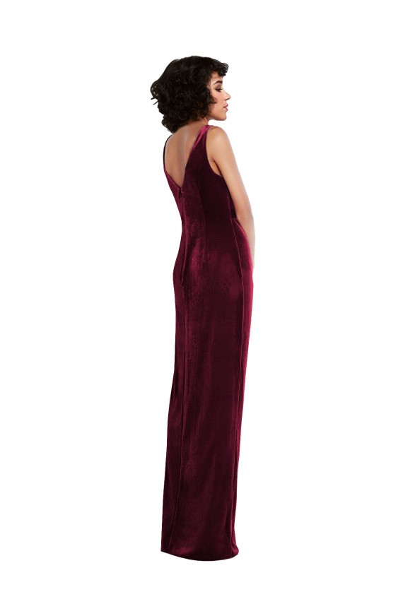 Draped Skirt Faux Wrap Velvet Maxi Bridesmaid Dress / Prom Dress