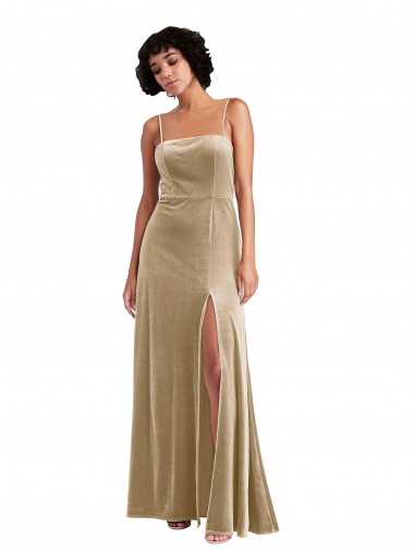 Shop Square Neck Formal Velvet Maxi Bridesmaid Dress / Prom Dress with Front Slit UK