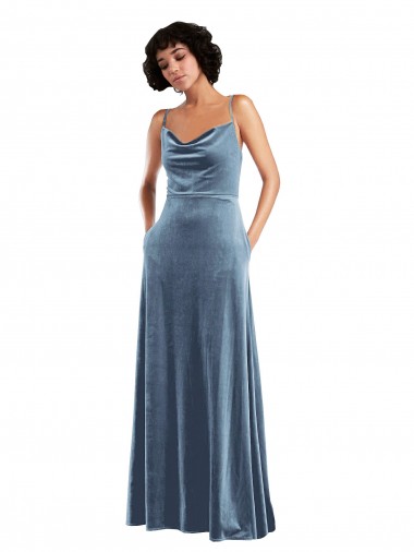 Shop Sleek Cowl Neck Velvet Maxi Bridesmaid Dress / Prom Dress with Pockets UK