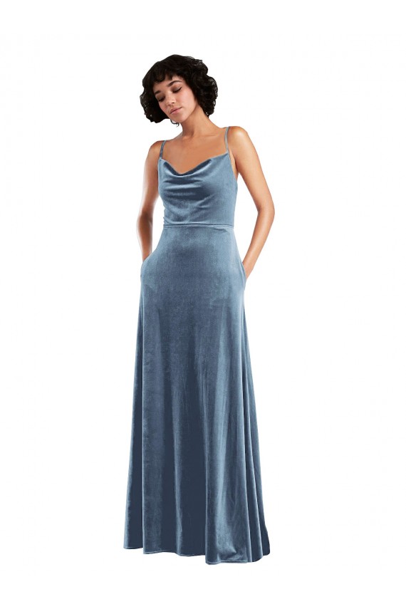 Sleek Cowl Neck Velvet Maxi Bridesmaid Dress / Prom Dress with Pockets