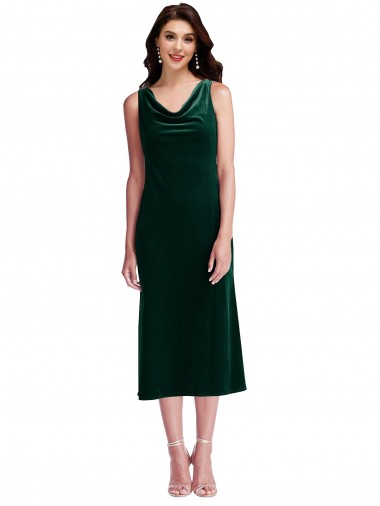 Shop Cowl Neck Velvet Midi Cocktail Length Bridesmaid Dress / Prom Dress UK