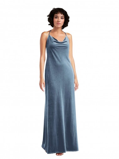 Shop Cowl Neck Velvet Maxi Slip Prom Dress UK