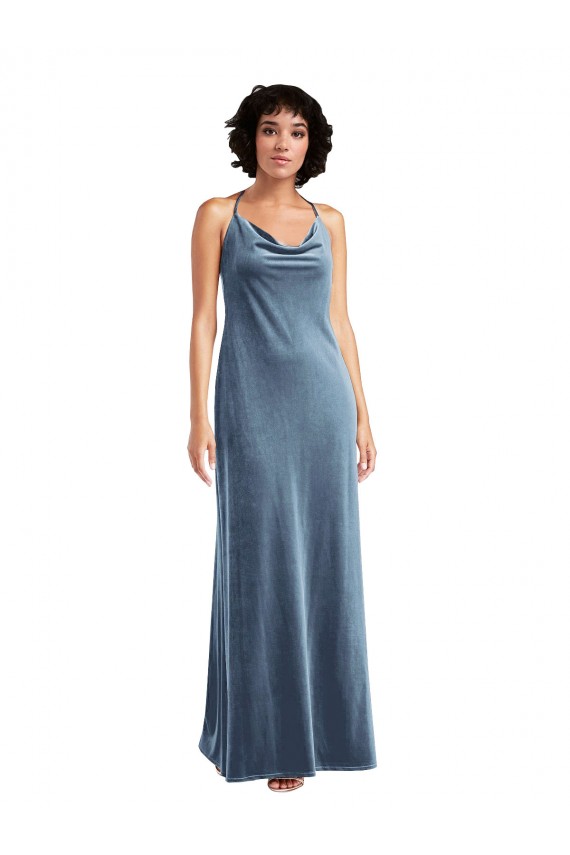 Cowl Neck Velvet Maxi Slip Prom Dress