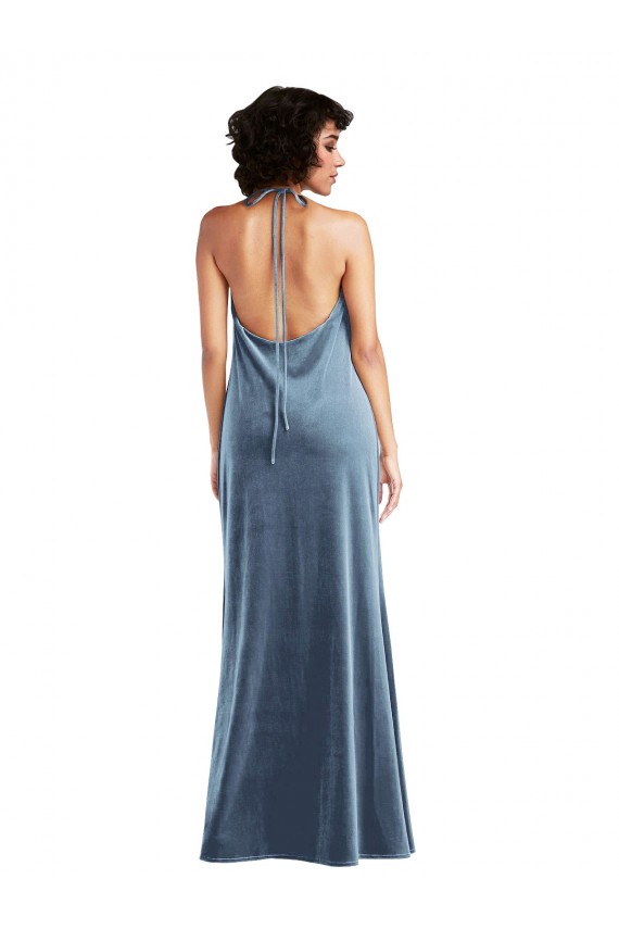 Cowl Neck Velvet Maxi Slip Prom Dress