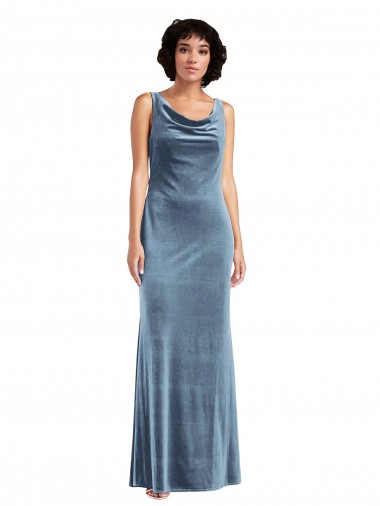 Shop Floor Length Cowl Neck Long Stretch Velvet Maxi Bridesmaid Dress / Prom Dress UK