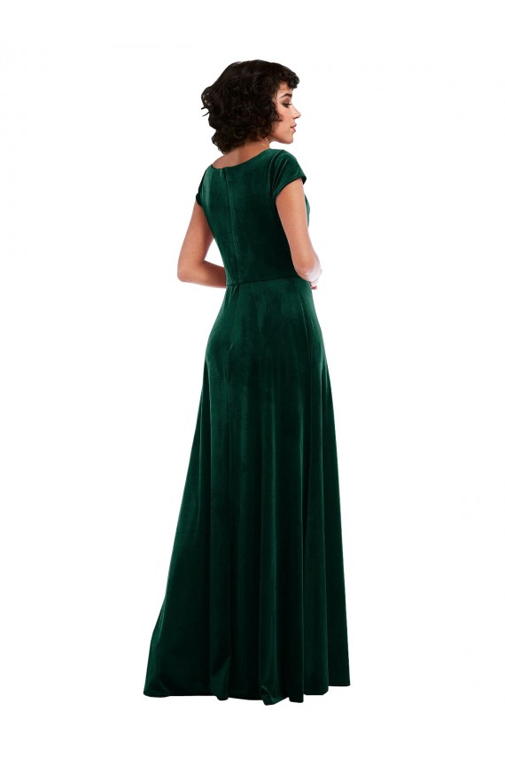 Cowl Neck Cap Sleeve Velvet Maxi Bridesmaid Dress / Prom Dress with Pockets