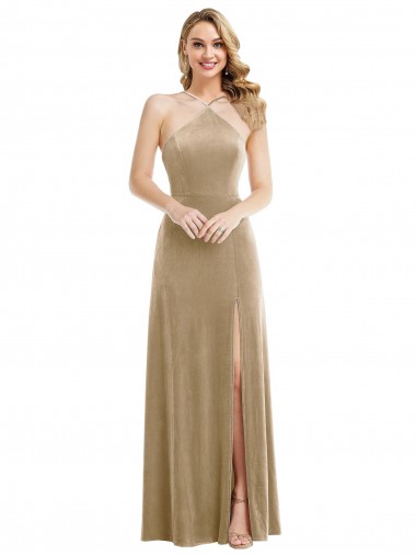 Shop High Neck Halter Open Back Long Velvet Maxi Bridesmaid Dress / Prom Dress UK