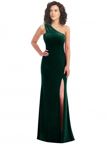 Shop One Shoulder Velvet Trumpet Bridesmaid Dress / Prom Dress with Front Slit UK