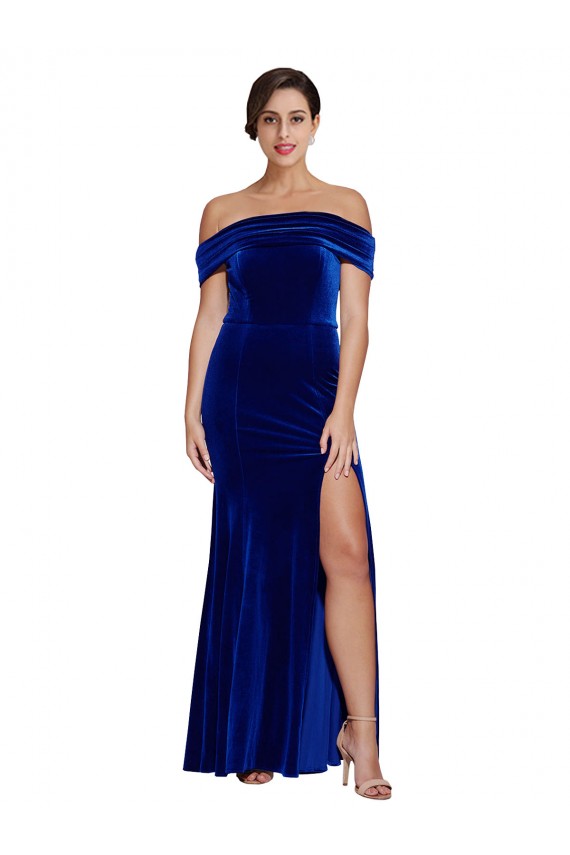 Full Length Long Formal Velvet Bridesmaid Dress / Prom Dress with Side Split