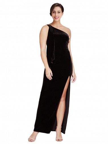 Shop One Shoulder Long Formal Velvet Bridesmaid Dress / Prom Dress with Side Split and Shoulder Tie UK